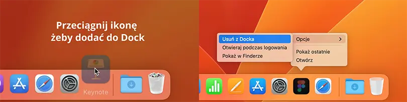 Dodawanie i usuwanie ikon do Dock'a