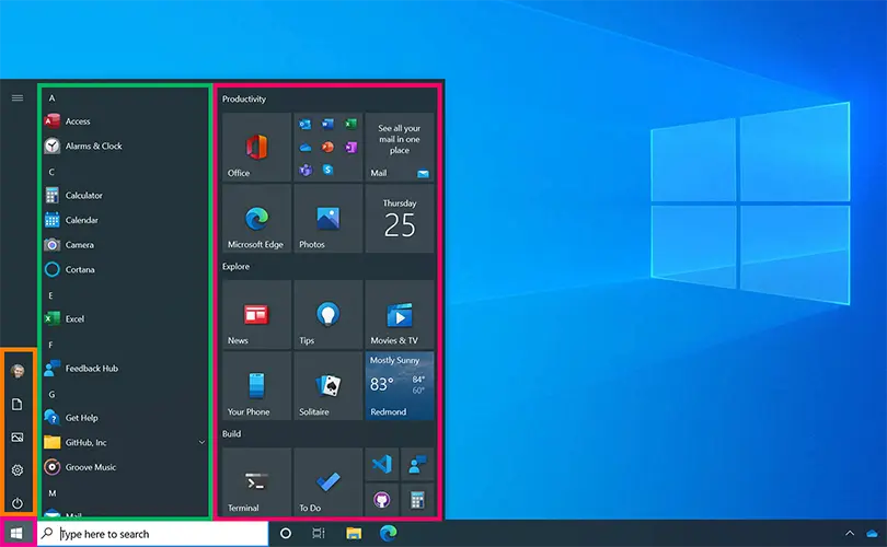 Menu Start w Windows 20