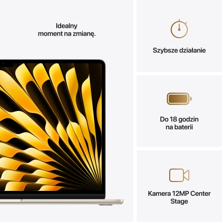 MacBook Air 15 M4 10 rdzeni CPU 10 rdzeni GPU, 16GB RAM 512GB SSD - Księżycowa poświata