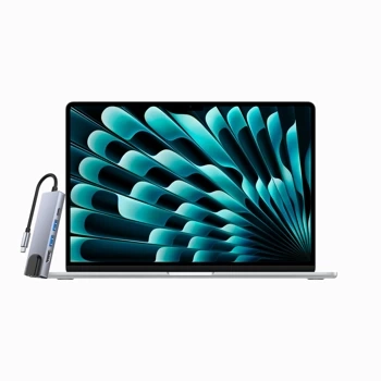 ZESTAW MacBook Air 15 M2 8 rdzeni CPU 10 rdzeni GPU, 16GB RAM 256GB SSD, 35W Srebrny - MQKR3ZE/A/R1/35W + HUB TECH-PROTECT