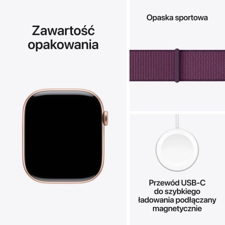 Apple Watch Series 10 GPS 42mm Rose Gold Aluminium Case with Plum Sport Loop