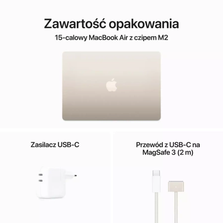 ZESTAW MacBook Air 15 M2 8 rdzeni CPU 10 rdzeni GPU, 8GB RAM 512GB SSD Księżycowa poświata + HUB TECH-PROTECT