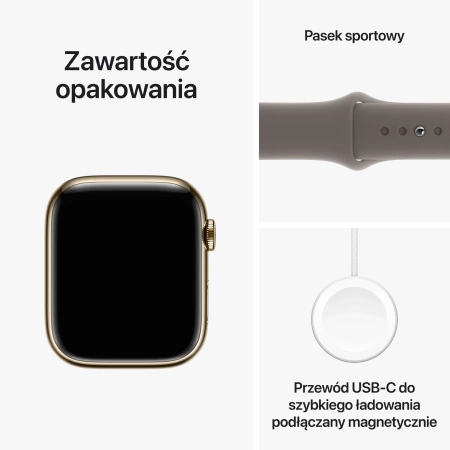 Apple Watch Series 9 GPS + Cellular 45mm Gold Stainless Steel Case with Clay Sport Band - M/L
