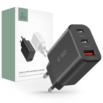 TECH-PROTECT NC30W 3-PORT NETWORK CHARGER PD30W/QC3.0 BLACK