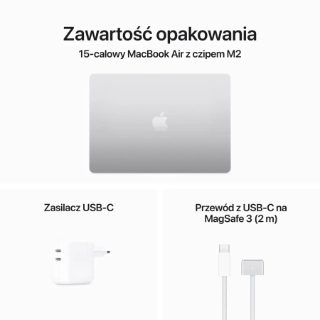 ZESTAW MacBook Air 15 M2 8 rdzeni CPU 10 rdzeni GPU, 8GB RAM 256GB SSD Srebrny + HUB TECH-PROTECT