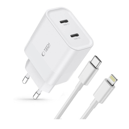 TECH-PROTECT C20W 2-PORT NETWORK CHARGER PD20W + LIGHTNING CABLE WHITE