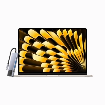 ZESTAW MacBook Air 15 M2 8 rdzeni CPU 10 rdzeni GPU, 16GB RAM 256GB SSD, 35W Księżycowa poświata - MQKU3ZE/A/R1/35W + HUB TECH-PROTECT