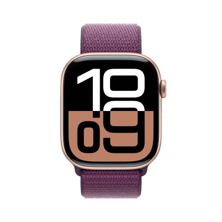 Apple Watch Series 10 GPS + Cellular 42mm Rose Gold Aluminium Case with Plum Sport Loop
