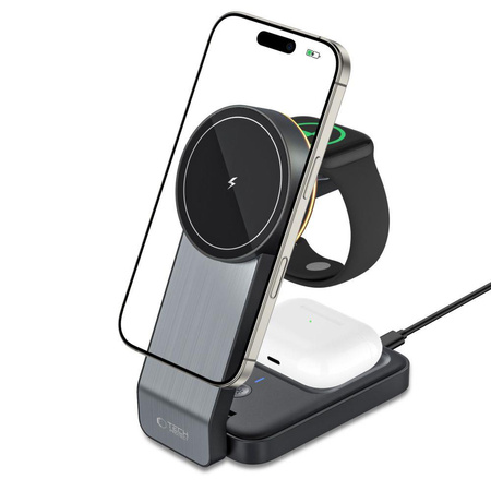 TECH-PROTECT QI15W-A28 3IN1 MAGNETIC MAGSAFE WIRELESS CHARGER BLACK