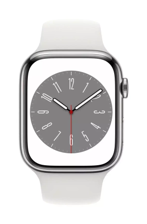 Watch Series 8 GPS + Cellular, 45 mm Koperta ze stali nierdzewnej w kolorze srebrnym z paskiem sportowym w kolorze białym - regular