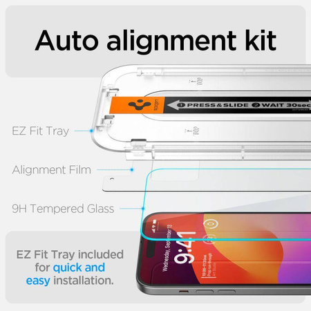 SZKŁO HARTOWANE SPIGEN GLAS.TR ”EZ FIT” 2-PACK IPHONE 15 / 16 CLEAR