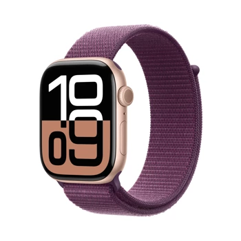 Apple Watch Series 10 GPS + Cellular 42mm Rose Gold Aluminium Case with Plum Sport Loop