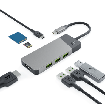 Green Cell Hub adapter USB-C Connect 3xUSB 3.1 HDMI 4K 60Hz USB-C PD 85W