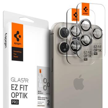 OSŁONA APARATU SPIGEN OPTIK PRO GLAS.TR ”EZ FIT” CAMERA PROTECTOR 2-PACK IPHONE 14 PRO / PRO MAX / 15 PRO / PRO MAX / 16 PRO / PRO MAX NATURAL TITANIUM