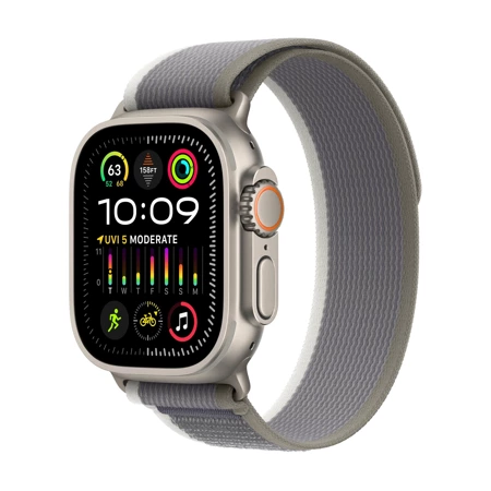 Apple Watch Ultra 2 GPS + Cellular, 49mm Titanium Case with Green/Grey Trail Loop - S/M